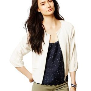 Anthropologie Elevenses Cream Bomber Jacket with Cropped Length small